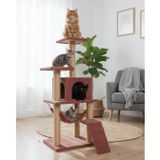 Reyo Pet B-07 Hamaklı Yuvalı Lüks Kedi Tırmalama Oyun Evi Gül Kurusu