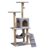 Reyo Pet B-07 Hamaklı Yuvalı Lüx Kedi Tırmalama Oyun Evi Gri