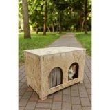 Reyo Pet İkili Bölmeli Dış Mekan Kedi Evi, OSB Ahşap, Su Geçirmez, 61x41x36 cm Cat50