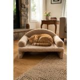 Reyo Pet Peluş Kedi Koltuğu, Kedi Kanepesi, Kedi Yatağı, Evcil Hayvan Dinlenme Koltuğu, Rahat Kedi Sofa Yatağı, 45x33x25 cm Bej
