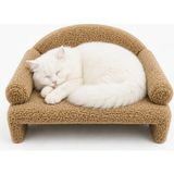 Reyo Pet Peluş Kedi Koltuğu, Kedi Kanepesi, Kedi Yatağı, Evcil Hayvan Dinlenme Koltuğu, Rahat Kedi Sofa Yatağı, 45x33x25 cm Kahve - Açık Kahverengi