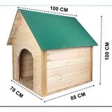 Reyo Pet Suya Soğuğa Dayanıklı Lüks Büyük Boy Ahşap Köpek Kulubesi Sokak Köpek Evi Yeşil Çatılı 100X100x78 Cm