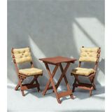 Reyo Premium 3'lü Ahşap Balkon Bahçe Seti – Minderli Katlanır Bistro Masa Sandalye Ceviz/bej - 52x50 cm - Yükseklik 73cm - Masa Ölçüsü