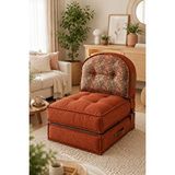 Reyo Pufymax Comfy Plus Oval Bohem Tekli Koltuk Yatak Olabilen Katlanır Berjer ve Modüler Yer Yatağı 75x75x 90 Cm Kiremit Desenli