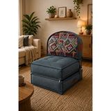 Reyo Pufymax Comfy Plus Oval Bohem Tekli Koltuk Yatak Olabilen Katlanır Berjer ve Modüler Yer Yatağı 75x75x 90 Cm Yeşil Desenli