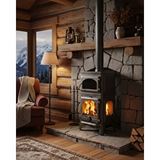 Reyo Stove Mengücek Üç Camlı Yan Kapak Fırınlı Döküm Şömine Soba Siyah