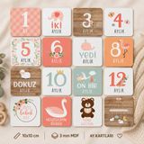 Reysa Tasarım Bebek Aylık Anı Kartları – 12’li 3 mm MDF Set (7×7 cm)