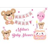 Reysa Tasarım Pembe Ayıcık Temalı Baby Shower Afişi 100x150 Cm