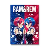 Re:Zero: Ram ve Rem Simetrik Portre - Anime Metal Tablo - Mıknatıslı Montaj - Duvar Dekoru