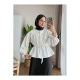 RFK Butik Kadın Etek Üstü Beli Tünelli Tesettür Kısa Gömlek Beyaz
