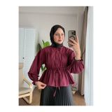 RFK Butik Kadın Etek Üstü Beli Tünelli Tesettür Kısa Gömlek Bordo