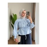 RFK Butik Kadın Etek Üstü Beli Tünelli Tesettür Kısa Gömlek Mavi