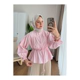 RFK Butik Kadın Etek Üstü Beli Tünelli Tesettür Kısa Gömlek Pembe