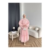 RFK Butik Kadın Fırfırlı Kat Kat Bağcık Detaylı Şifon Elbise - Pembe