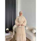 RFK Butik Kadın Fırfırlı Kat Kat Bağcık Detaylı Şifon Elbise - Pudra