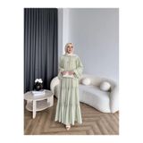 RFK Butik Kadın Fırfırlı Kat Kat Bağcık Detaylı Şifon Elbise - Yeşil