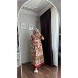 RFK Butik Kadın Otantik Desenli Bordo Viskon Elbise - Bordo - 46