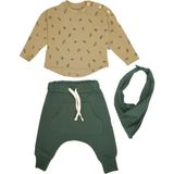RG Brand Bebek Doğal Kumaş Kanguru Model Cepli 3 Parça Set - Haki - 0 - 3 Ay