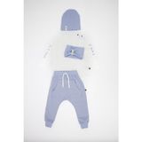RG Brand Bebek 'OXO' Baskılı 4'lü Set - Pantolon / Uzun Kollu Body / Şapka / Tulum Set_RG226 - 3 - 4 Yaş - Mavi