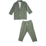 RG Brand Erkek Çocuk Doğal Keten Kumaş, Pantolon, Tişört, Ceket 3'lü Takım Elbise_RG1465 - 5 - 6 Yaş - Haki