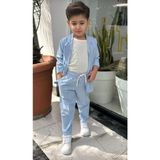 RG Brand Erkek Çocuk Doğal Keten Kumaş, Pantolon, Tişört, Ceket 3'lü Takım Elbise_RG1465 - Mavi - 7 - 8 Yaş