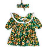 Rg Brand Kız Çocuk Çiçek Desenli Fırfırlı Yaka Elbise - 6 - 7 Yaş - Yeşil