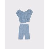 RG Brand Kız Çocuk Çiçekli Şort - Bluz - Saç Bandı 3'lü Takım_RG1419 - Mavi - 5 - 6 Yaş