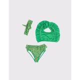 RG Brand Kız Çocuk Hızlı Kuruyan 2 Parçalı Bikini Seti ve Saç Bandı, 3'lü Takım_RG1467 - 3 - 4 Yaş - Yeşil - Sarı