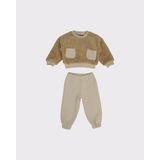 RG Brand Kız / Erkek Bebek Cep Detaylı Peluş Sweatshirt - Eşofman 2'li Takım_RG356 - Taş - 6 - 9 Ay