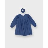 Rg Kids Store Genç Kız V Yakalı ve Büzgülü %100 Müslin Kumaş Elbise ve Toka - Lacivert - 14 - 15 Yaş