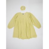 Rg Kids Store Genç Kız V Yakalı ve Büzgülü %100 Müslin Kumaş Elbise ve Toka - Sarı - 13 - 14 Yaş