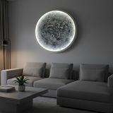 RGB Bluetooth LED Ay Gezegen Tablo, Akıllı Işıklı Beyaz Ahşap Çerçeve Duvar Dekoru, Müzikle Senkron LED Aydınlatma, El Yapımı MDF Dekoratif Tablo (Santimetre, 50, Santimetre, 50)