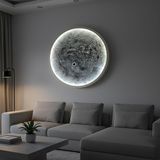 RGB Bluetooth LED Ay Gezegen Tablo, Akıllı Işıklı Beyaz Ahşap Çerçeve Duvar Dekoru, Müzikle Senkron LED Aydınlatma, El Yapımı MDF Dekoratif Tablo (Santimetre, 60, Santimetre, 60)