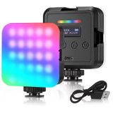 RGB Kamera Işığı, RGB Video Işığı Kamera 360° Tam Renkli, CRI 95+ 2500-8500K Kısılabilir, 2000mAh Şarj Edilebilir Taşınabilir Fotoğraf Aydınlatması OLED Ekran ve 3 Soğuk Ayakkabı