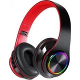 Rgb Kulaküstü Bluetooth 5.0 Kulaklık LED Işıklı Mikrofonlu Kablosuz Kulaklık Oyun Müzik Şık Tasarım - Kırmızı