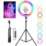 RGB Renkli 10 İnç Ring Light Çekim Işığı, 2 Metre Tripod Ayaklı Telefon Tutucu, Influencer Video Fotoğraf Makyaj Çekimi İçin Ayarlanabilir Parlaklık Çok Renk Modlu Profesyonel LED Işık