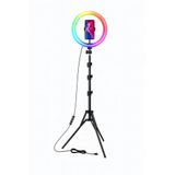 RGB Ring Light 37 Renk Modu – 10'' LED Selfie Işığı, Tripod Standlı, Telefon Tutuculu, Bluetooth Kumandalı, 360° Ayarlanabilir, Canlı Yayın – Video Çekimi – Makyaj – Fotoğraf İçin Işık