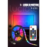 RGB Şerit LED Işık 3 Metre | USB Girişli Kumandalı Ambiyans Lamba – TV Arkası & Lambader Alternatifi