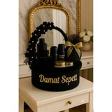 RH GALAXİ TEKSTİL DAMAT BOHÇASI SİYAH Hasır SEPET, ÇEYİZ, DÜĞÜN, NİŞAN, KINA, HEDİYE SEPETİ ÇAP 28 CM