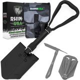 RHINO USA Katlanır Hayatta Kalma Küreği w/Pick - Off Road, Kamp, Bahçe, Plaj, Kum, Çamur ve Kar Kazma için Ağır Hizmet Karbon Çelik Askeri Stil Entrenching Aleti.