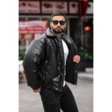 Rhones Erkek Siyah Oversize Yakalı, Su Geçirmez Parlak Suni Deri Mont – Sonbahar/Kış Moda Koleksiyonu