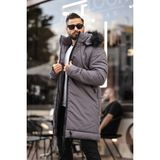 Rhones Kapşon Kürklü Erkek Uzun Mont - Füme - 2XL