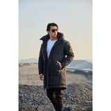 Rhones Kapşonlu Erkek Uzun Mont - XL - Siyah