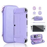 RHOTALL Sakura Kabartma Sevimli Taşıma Çantası Seti, Nintendo Switch OLED için Sert Kılıflı Anahtar için Aksesuar Paketi, Ekran Koruyucu, 4 Parmak Başlığı, Bilek Bandı ve Omuz Askısı (Mor)