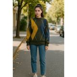 Ribana Classic Bisiklet Yaka Baklava Desen Yumoş Kalın Kazak - Haki - Standart