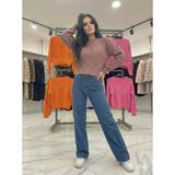 Ribana Classic Kadın Açık Dikiş Örgü Model Uzun Kollu Standart Beden Ajurlu Crop Triko Kazak 4828 - Gül Kurusu