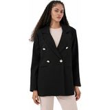 Ribana Classic Kadın Astarlı Kol Detaylı Düğmeli Büyük ve Normal Beden Blazer Ceket -C409 - Siyah