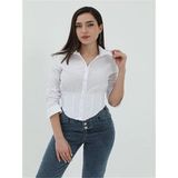 Ribana Classic Kadın Beli Lastikli Korse Crop Gömlek - 40 - Beyaz