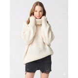 Ribana Classic Kadın Büyük Beden Balıkçı Yaka Geniş Kesim Oversize Boğazlı Triko Kazak 5078 - Ekru - Standart