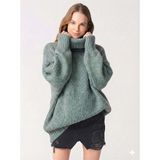 Ribana Classic Kadın Büyük Beden Balıkçı Yaka Geniş Kesim Oversize Boğazlı Triko Kazak 5078 - Mint - Standart